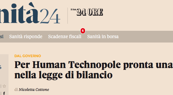 Sole 24ore: «Per Human Technopole pronta una norma nella legge di bilancio»
